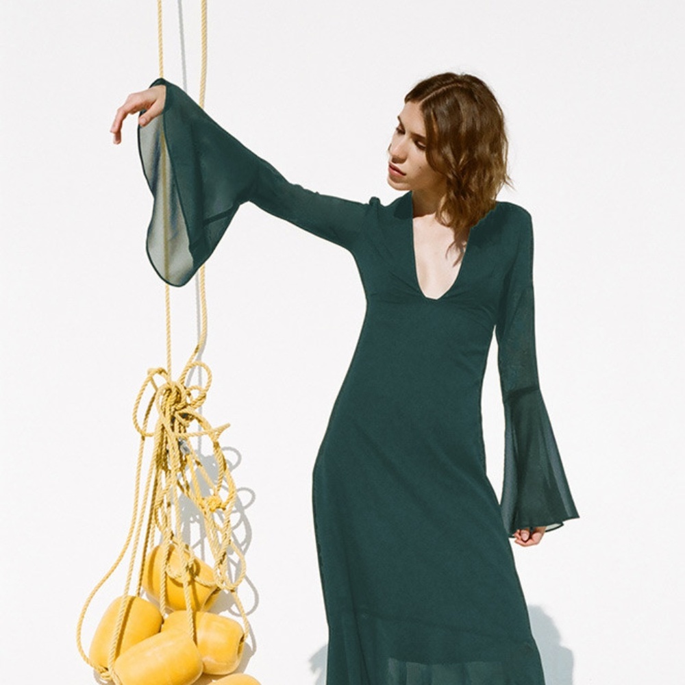 Staud Dress in Hunter Green